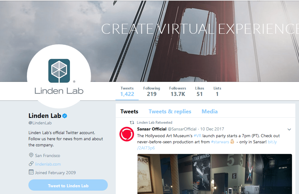Lindenlab twitter